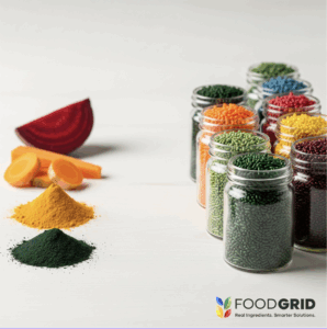 A stylized shot of the natural ingredients (beets, carrots, turmeric, spirulina) used to create the colorful sprinkles, connecting the final product to its natural origins.